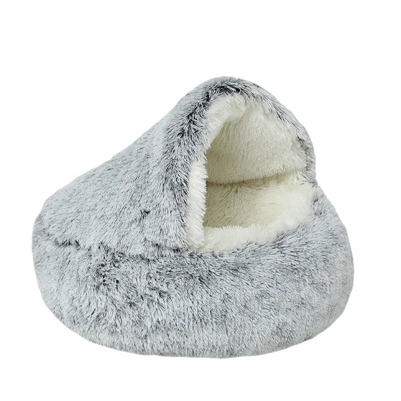 2 in 1 Plush Donut Cuddler Nest Warm Soft Calming Dog Cat Nest Puppy Bed with Cozy Sponge Non-Slip Bottom for pet Small cat Dogs