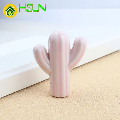 Cartoon cactus knob ceramic solid art cabinet door handle children's room drawer furniture environmental health handle