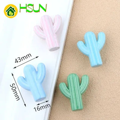 Cartoon cactus knob ceramic solid art cabinet door handle children's room drawer furniture environmental health handle