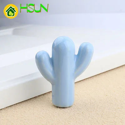 Cartoon cactus knob ceramic solid art cabinet door handle children's room drawer furniture environmental health handle