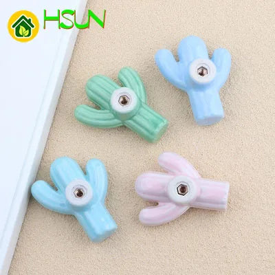 Cartoon cactus knob ceramic solid art cabinet door handle children's room drawer furniture environmental health handle
