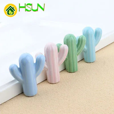 Cartoon cactus knob ceramic solid art cabinet door handle children's room drawer furniture environmental health handle