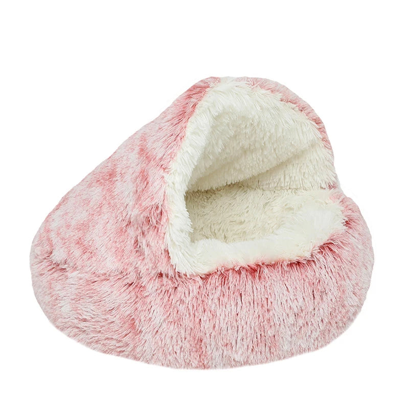 2 in 1 Plush Donut Cuddler Nest Warm Soft Calming Dog Cat Nest Puppy Bed with Cozy Sponge Non-Slip Bottom for pet Small cat Dogs