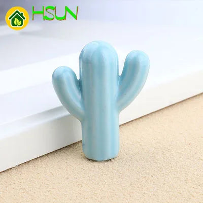 Cartoon cactus knob ceramic solid art cabinet door handle children's room drawer furniture environmental health handle