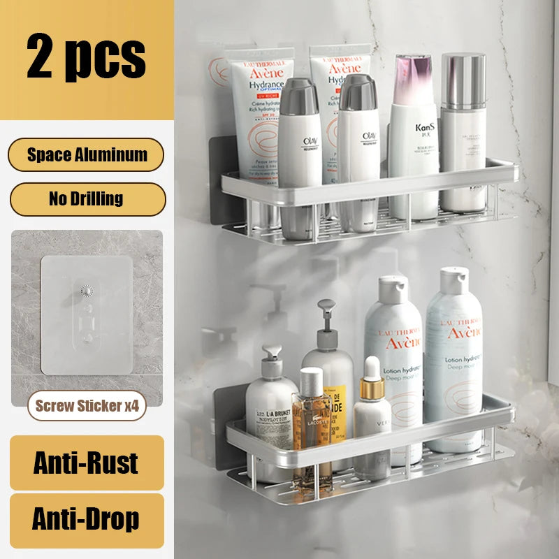 Adhesive Shower Caddy Shelf Metal Wall Bathroom Shelves Basket No Drilling Racks for Bathroom Storage Organizer & Home Decor