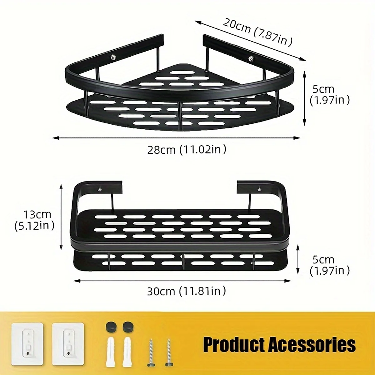 Adhesive Shower Caddy Shelf Metal Wall Bathroom Shelves Basket No Drilling Racks for Bathroom Storage Organizer & Home Decor
