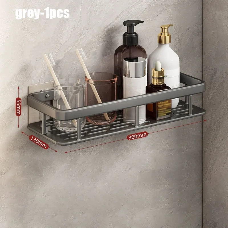 1/2/3pcs No Drill Wall Bathroom Shelf Aluminum Alloy Shampoo Rack Makeup Storage Organizer Shower Shelf Bathroom Accessories