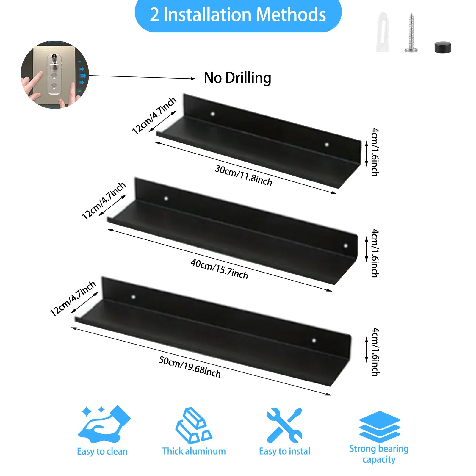 Floating Bathroom Shelves Room Decor No Drilling Storage Wall Rack Home Organizer Ledge Hardwares Cabinet Kitchen Home Decor