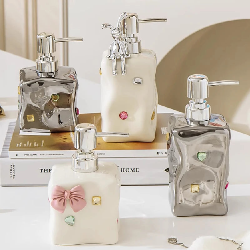 European Style Irregular Ceramic Lotion Bottle Gem Decoration Dispenser Bottle Hand Sanitizer Shower Gel Bottle Soap Dispenser