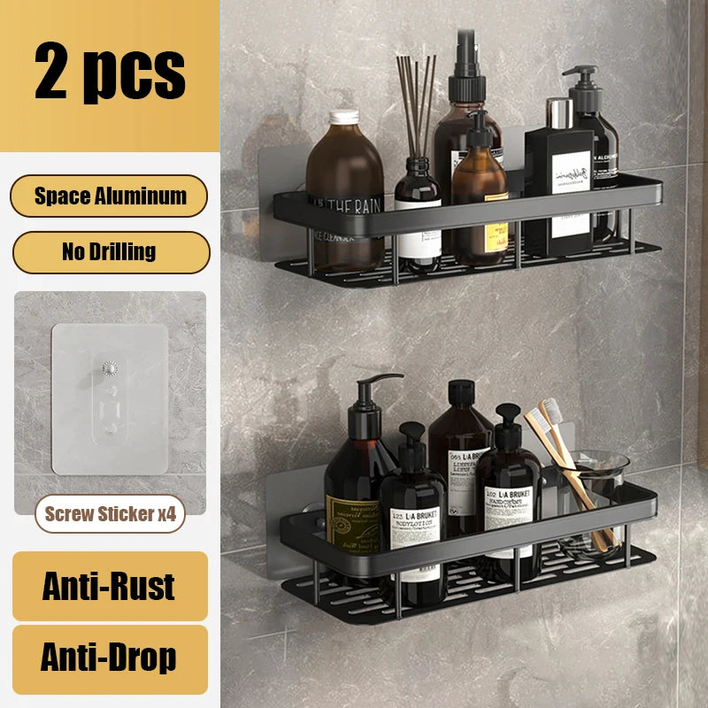 Adhesive Shower Caddy Shelf Metal Wall Bathroom Shelves Basket No Drilling Racks for Bathroom Storage Organizer & Home Decor