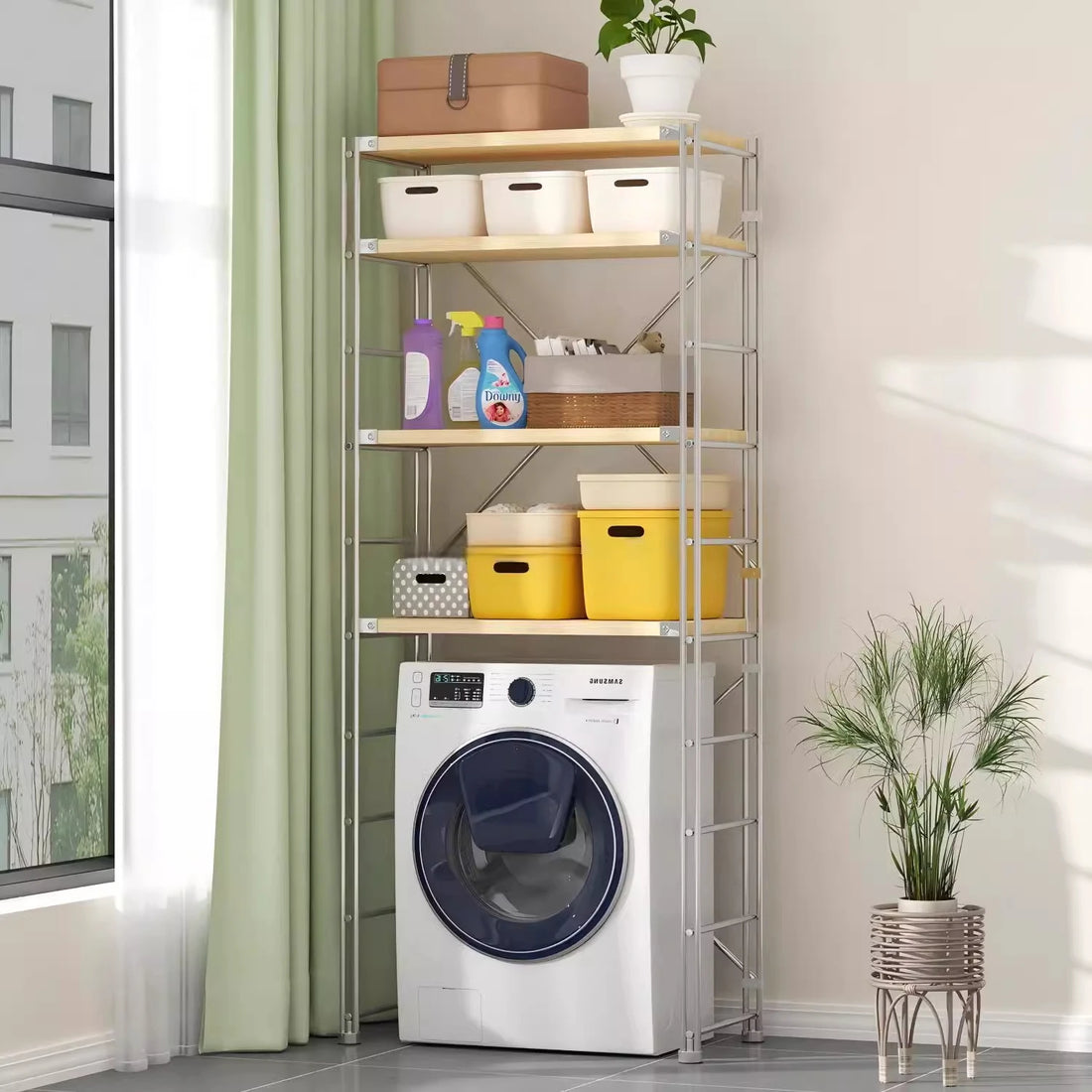 Washing Machine Laundry Storage Shelf With Metal Frame For Home & Apartment