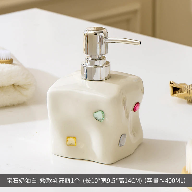 European Style Irregular Ceramic Lotion Bottle Gem Decoration Dispenser Bottle Hand Sanitizer Shower Gel Bottle Soap Dispenser