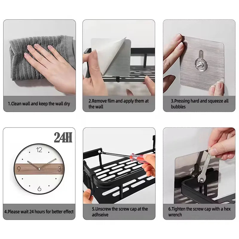 1/2/3pcs No Drill Wall Bathroom Shelf Aluminum Alloy Shampoo Rack Makeup Storage Organizer Shower Shelf Bathroom Accessories