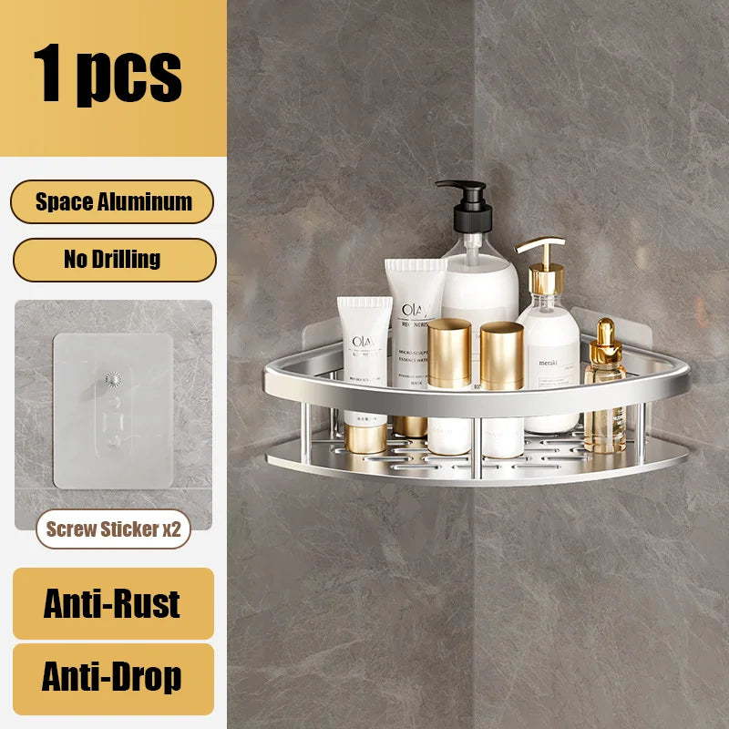 Adhesive Shower Caddy Shelf Metal Wall Bathroom Shelves Basket No Drilling Racks for Bathroom Storage Organizer & Home Decor