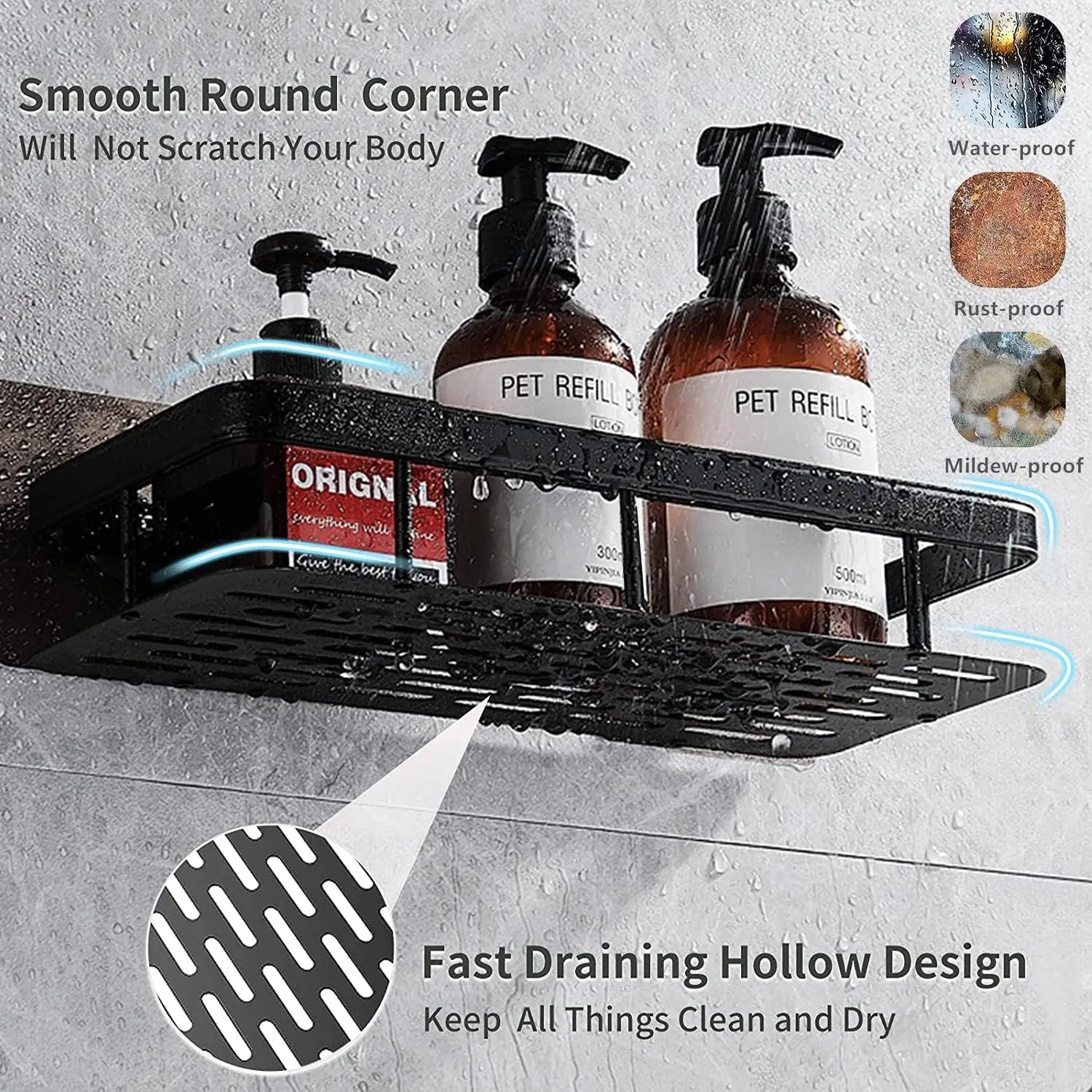 Adhesive Shower Caddy Shelf Metal Wall Bathroom Shelves Basket No Drilling Racks for Bathroom Storage Organizer & Home Decor