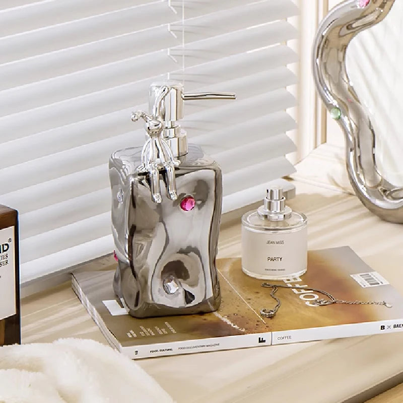 European Style Irregular Ceramic Lotion Bottle Gem Decoration Dispenser Bottle Hand Sanitizer Shower Gel Bottle Soap Dispenser