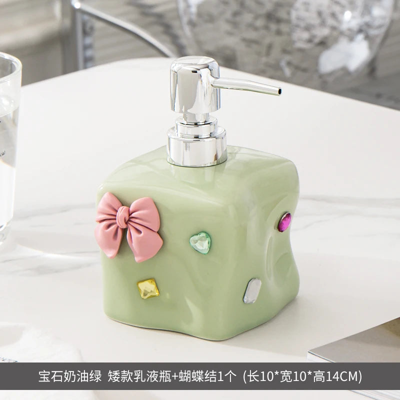 European Style Irregular Ceramic Lotion Bottle Gem Decoration Dispenser Bottle Hand Sanitizer Shower Gel Bottle Soap Dispenser