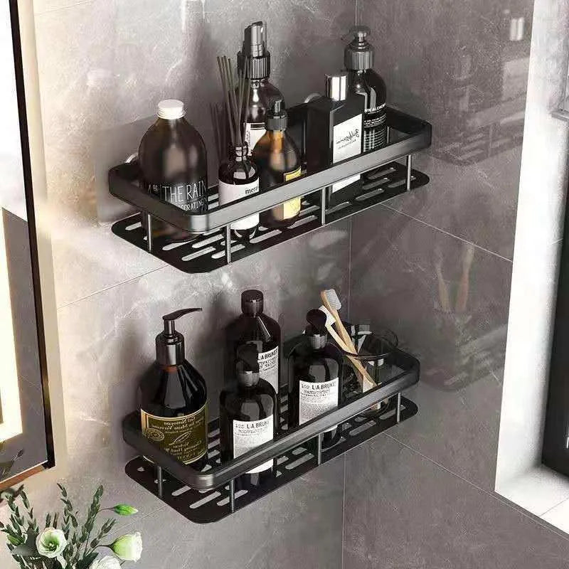 1/2/3pcs No Drill Wall Bathroom Shelf Aluminum Alloy Shampoo Rack Makeup Storage Organizer Shower Shelf Bathroom Accessories