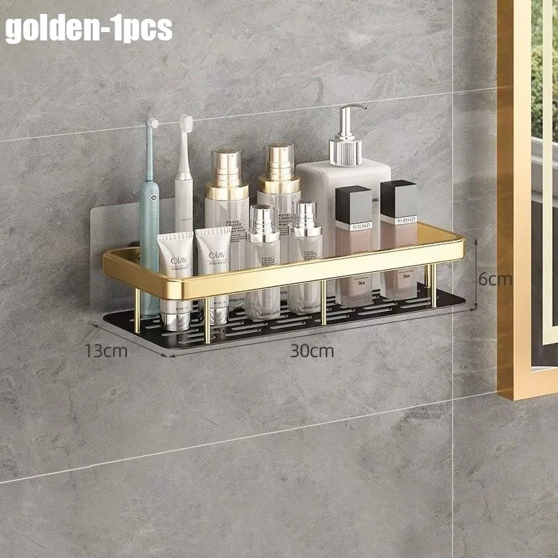 1/2/3pcs No Drill Wall Bathroom Shelf Aluminum Alloy Shampoo Rack Makeup Storage Organizer Shower Shelf Bathroom Accessories