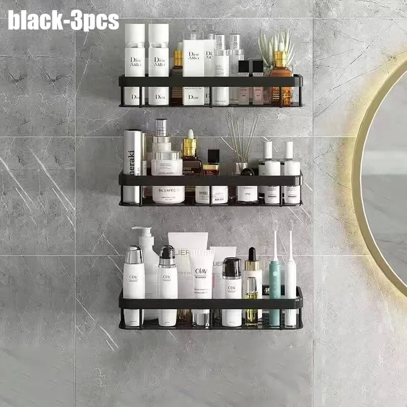 1/2/3pcs No Drill Wall Bathroom Shelf Aluminum Alloy Shampoo Rack Makeup Storage Organizer Shower Shelf Bathroom Accessories