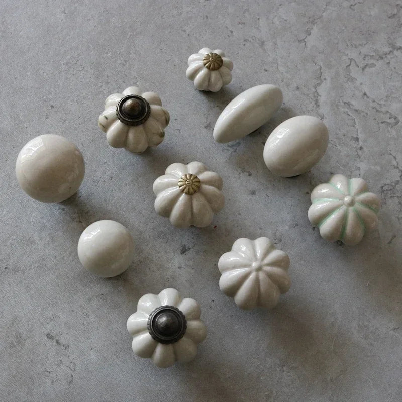 Antique white American ceramic simple single hole handle light gray chest of drawers door Chinese style handle