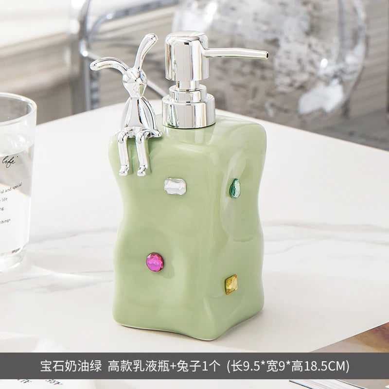 European Style Irregular Ceramic Lotion Bottle Gem Decoration Dispenser Bottle Hand Sanitizer Shower Gel Bottle Soap Dispenser