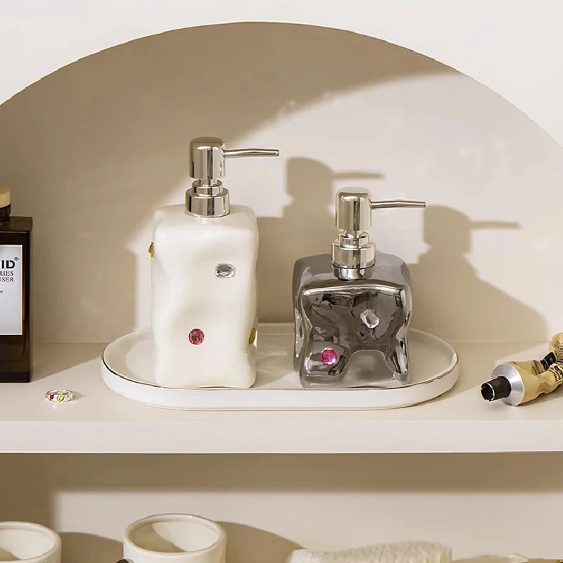 European Style Irregular Ceramic Lotion Bottle Gem Decoration Dispenser Bottle Hand Sanitizer Shower Gel Bottle Soap Dispenser