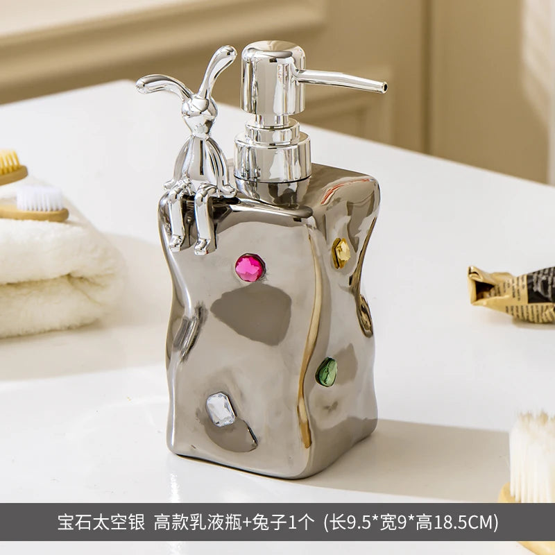 European Style Irregular Ceramic Lotion Bottle Gem Decoration Dispenser Bottle Hand Sanitizer Shower Gel Bottle Soap Dispenser