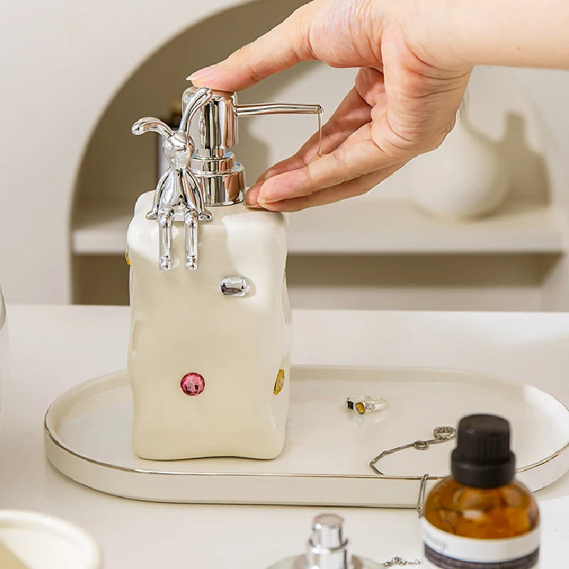 European Style Irregular Ceramic Lotion Bottle Gem Decoration Dispenser Bottle Hand Sanitizer Shower Gel Bottle Soap Dispenser