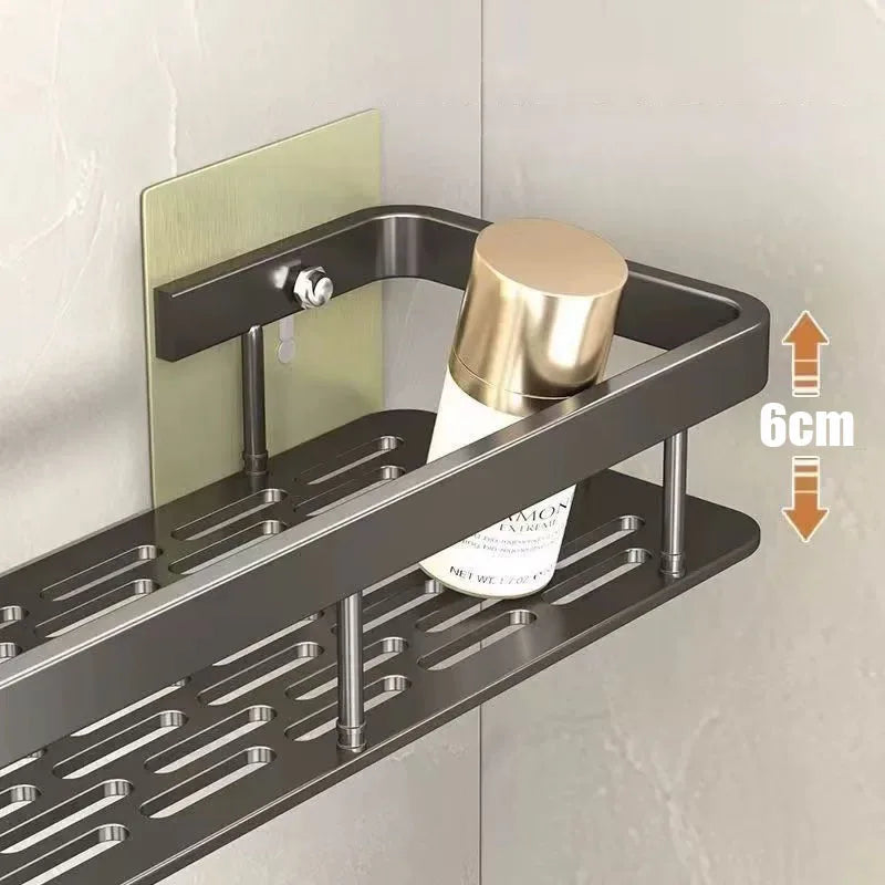 1/2/3pcs No Drill Wall Bathroom Shelf Aluminum Alloy Shampoo Rack Makeup Storage Organizer Shower Shelf Bathroom Accessories