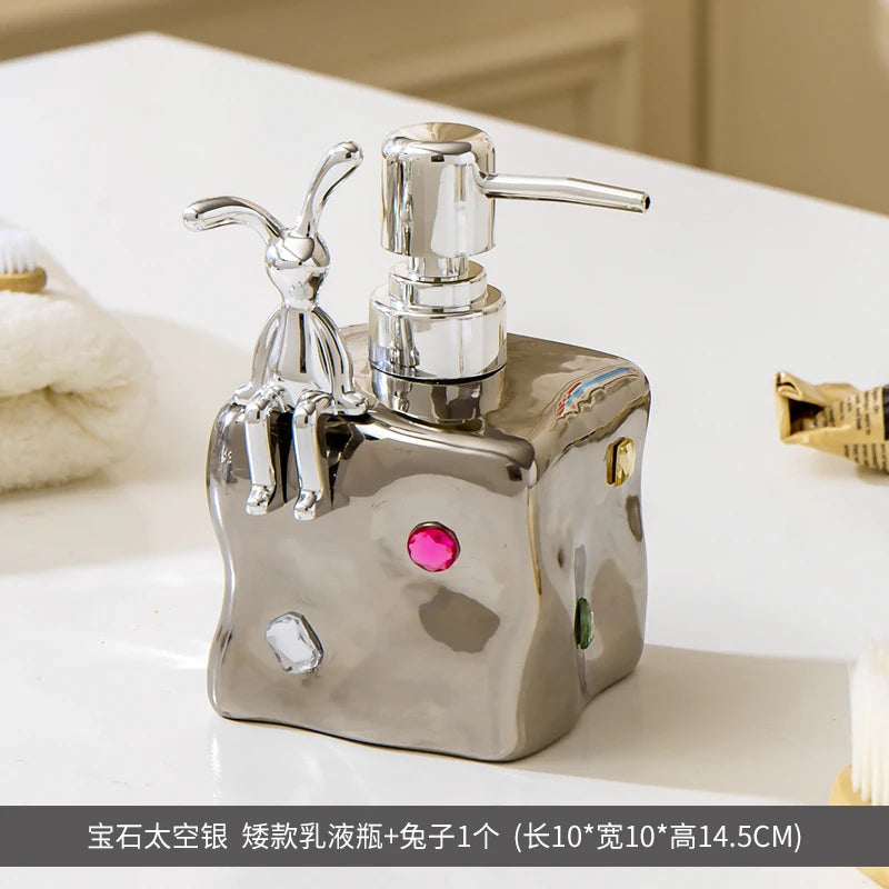 European Style Irregular Ceramic Lotion Bottle Gem Decoration Dispenser Bottle Hand Sanitizer Shower Gel Bottle Soap Dispenser