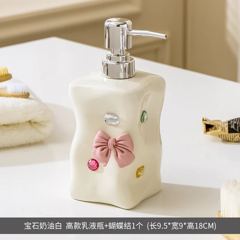 European Style Irregular Ceramic Lotion Bottle Gem Decoration Dispenser Bottle Hand Sanitizer Shower Gel Bottle Soap Dispenser