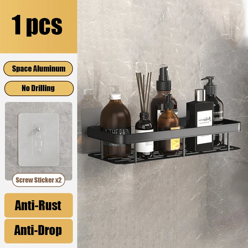 Adhesive Shower Caddy Shelf Metal Wall Bathroom Shelves Basket No Drilling Racks for Bathroom Storage Organizer & Home Decor