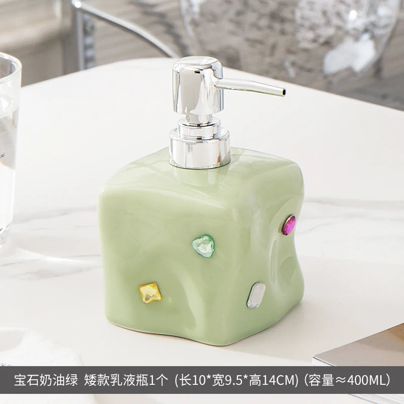 European Style Irregular Ceramic Lotion Bottle Gem Decoration Dispenser Bottle Hand Sanitizer Shower Gel Bottle Soap Dispenser