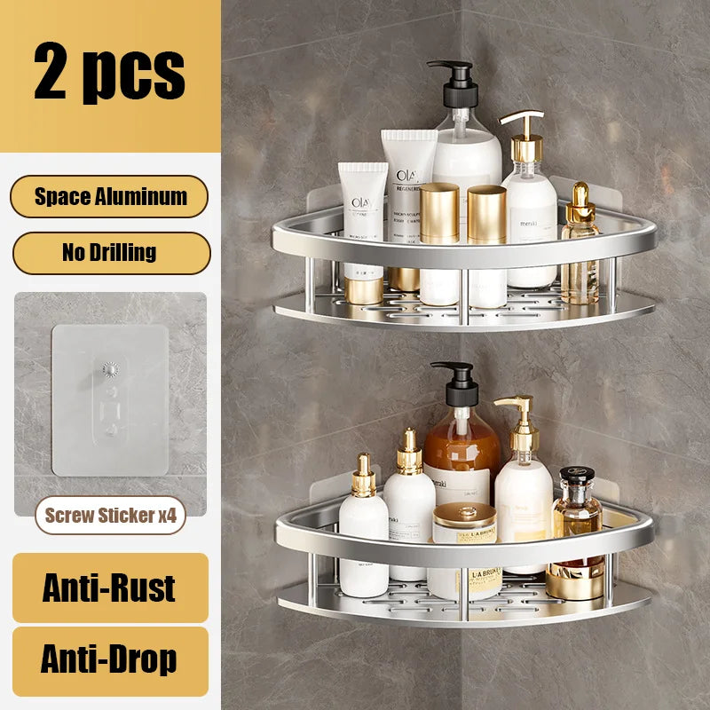 Adhesive Shower Caddy Shelf Metal Wall Bathroom Shelves Basket No Drilling Racks for Bathroom Storage Organizer & Home Decor