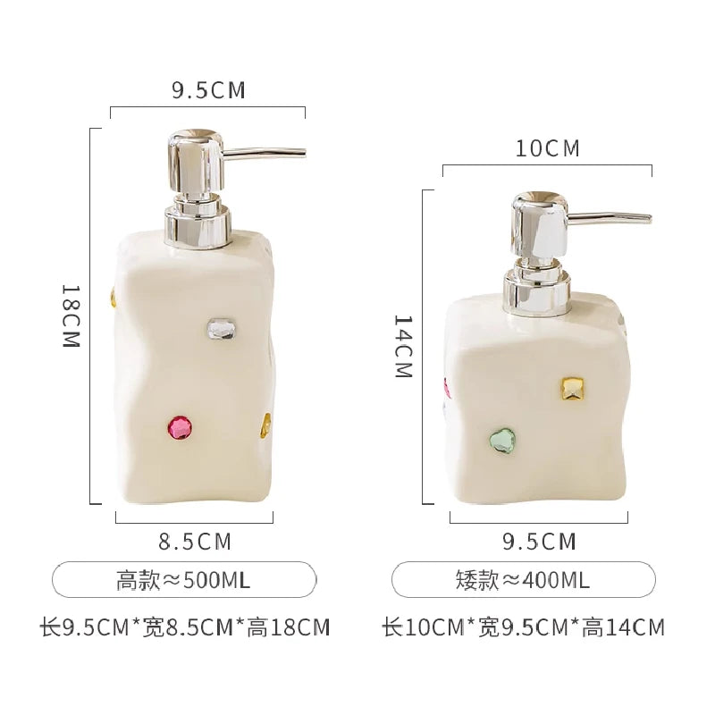 European Style Irregular Ceramic Lotion Bottle Gem Decoration Dispenser Bottle Hand Sanitizer Shower Gel Bottle Soap Dispenser