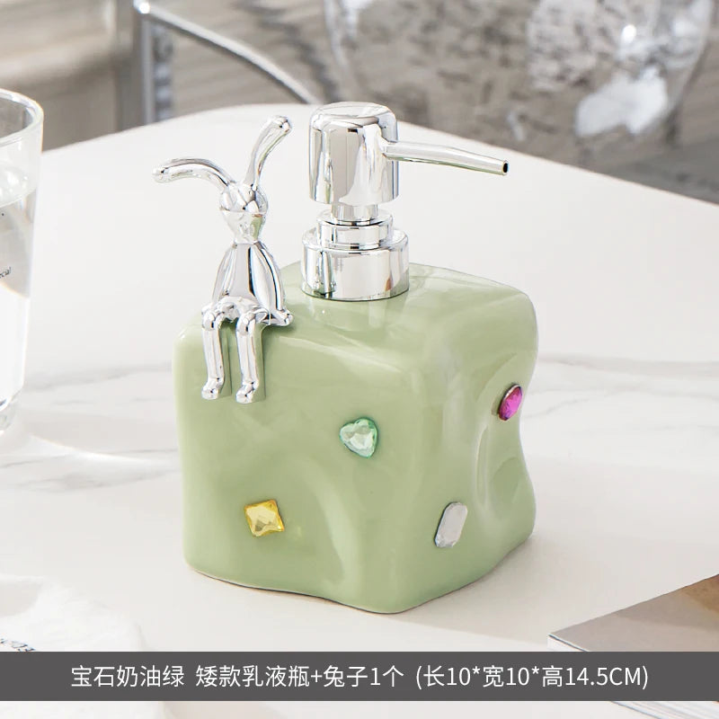 European Style Irregular Ceramic Lotion Bottle Gem Decoration Dispenser Bottle Hand Sanitizer Shower Gel Bottle Soap Dispenser