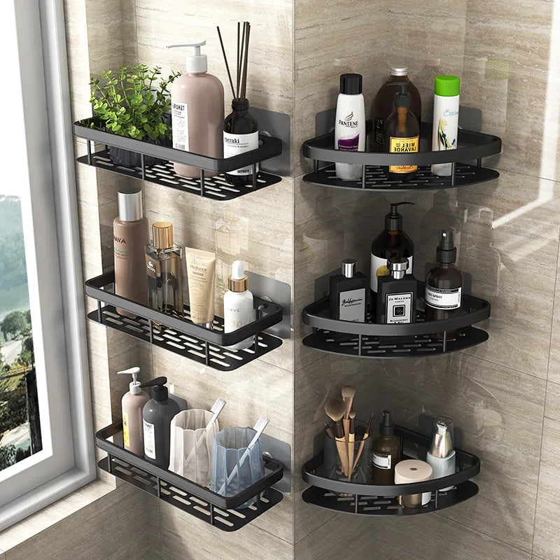 Adhesive Shower Caddy Shelf Metal Wall Bathroom Shelves Basket No Drilling Racks for Bathroom Storage Organizer & Home Decor