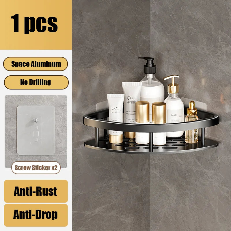 Adhesive Shower Caddy Shelf Metal Wall Bathroom Shelves Basket No Drilling Racks for Bathroom Storage Organizer & Home Decor