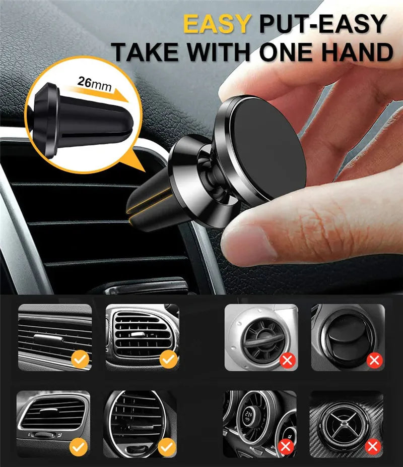 Magnetic Phone Holder Car Mount With Car Air Vent Clip Cellphone Mount Phone Bracket 360 Degree Adjustable Smart Phone Universal