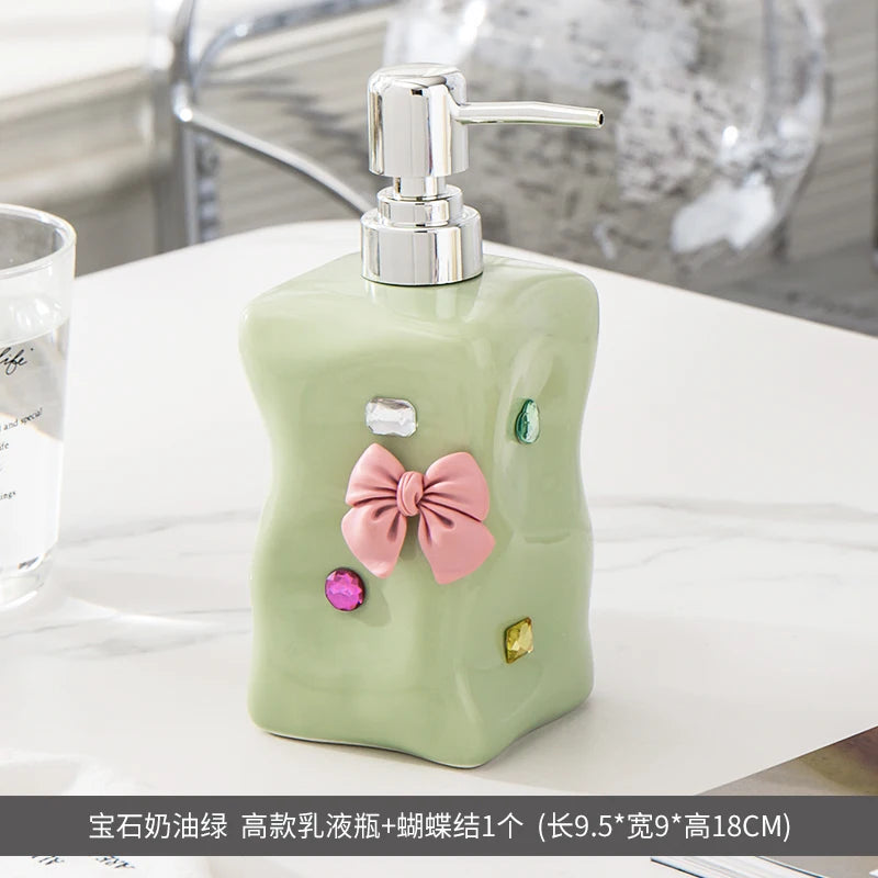 European Style Irregular Ceramic Lotion Bottle Gem Decoration Dispenser Bottle Hand Sanitizer Shower Gel Bottle Soap Dispenser
