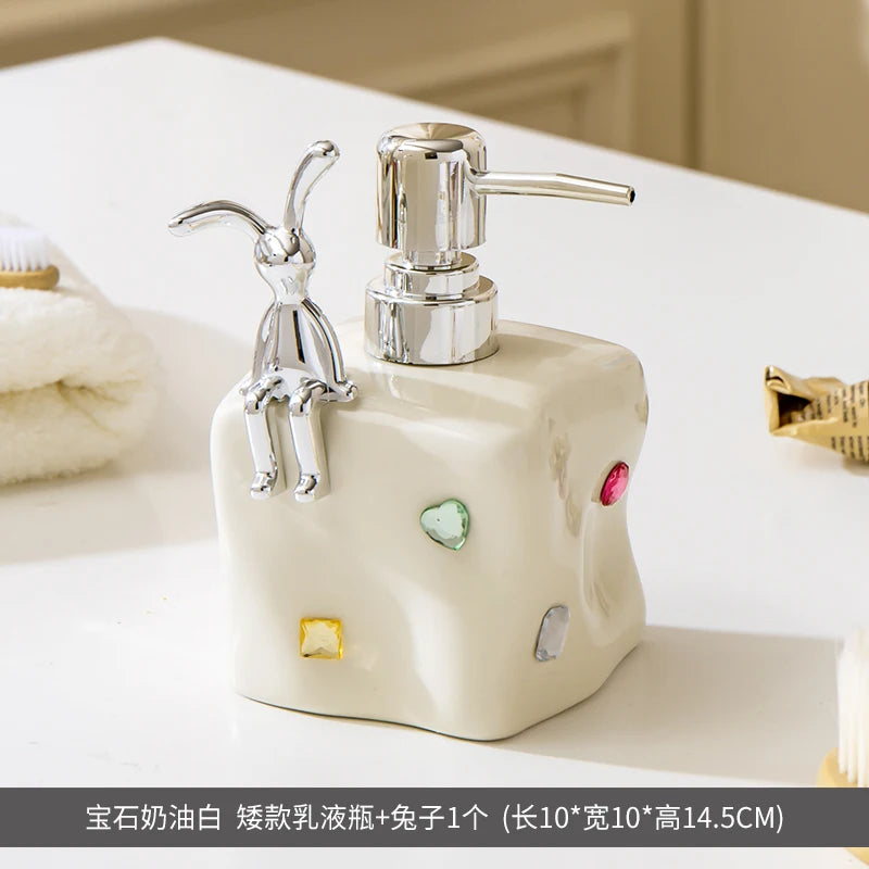 European Style Irregular Ceramic Lotion Bottle Gem Decoration Dispenser Bottle Hand Sanitizer Shower Gel Bottle Soap Dispenser