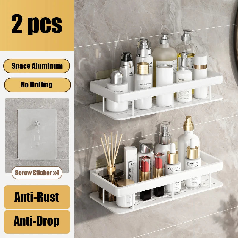 Adhesive Shower Caddy Shelf Metal Wall Bathroom Shelves Basket No Drilling Racks for Bathroom Storage Organizer & Home Decor
