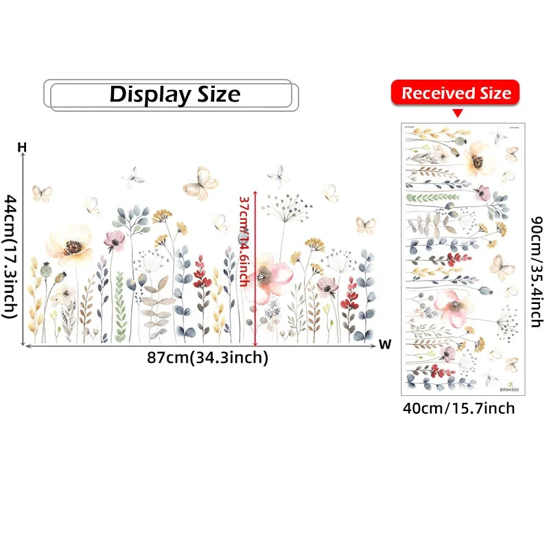 1pc Boho Style Watercolor Flowers Floral Wall Stickers for Living Room Kids Room Children Bedroom Wall Decals Home Decorative