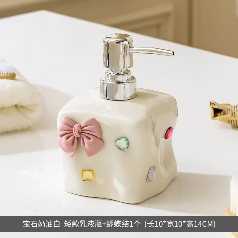 European Style Irregular Ceramic Lotion Bottle Gem Decoration Dispenser Bottle Hand Sanitizer Shower Gel Bottle Soap Dispenser