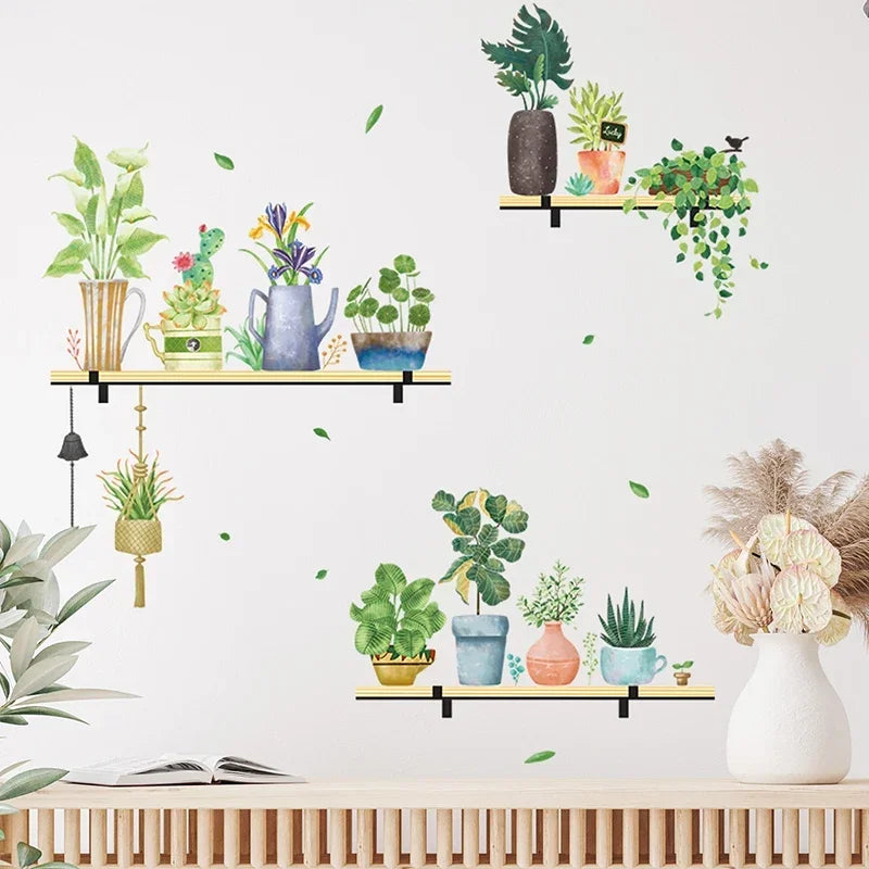 Watercolor Potted Flowers Green Plant Wall Stickers Children Room Decor for Living Room Kids Room Bedroom Wall Decals Home