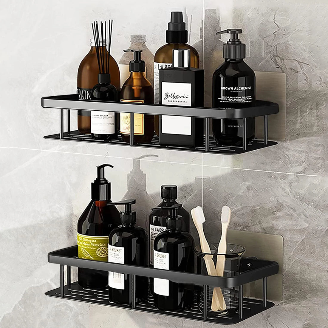 Adhesive Shower Caddy Shelf Metal Wall Bathroom Shelves Basket No Drilling Racks for Bathroom Storage Organizer & Home Decor