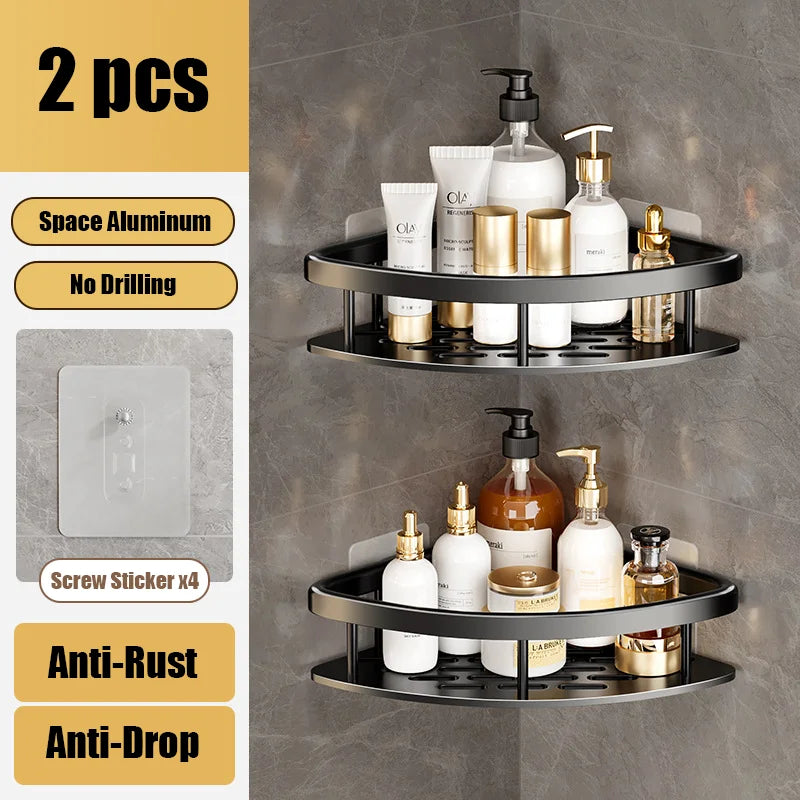 Adhesive Shower Caddy Shelf Metal Wall Bathroom Shelves Basket No Drilling Racks for Bathroom Storage Organizer & Home Decor