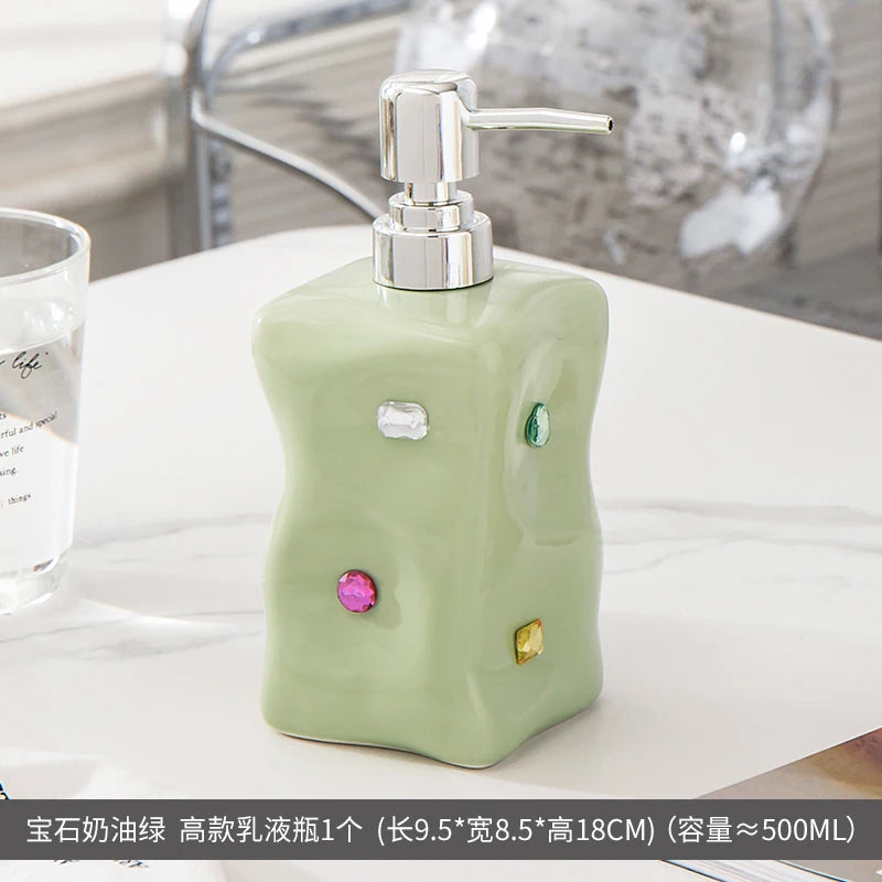 European Style Irregular Ceramic Lotion Bottle Gem Decoration Dispenser Bottle Hand Sanitizer Shower Gel Bottle Soap Dispenser