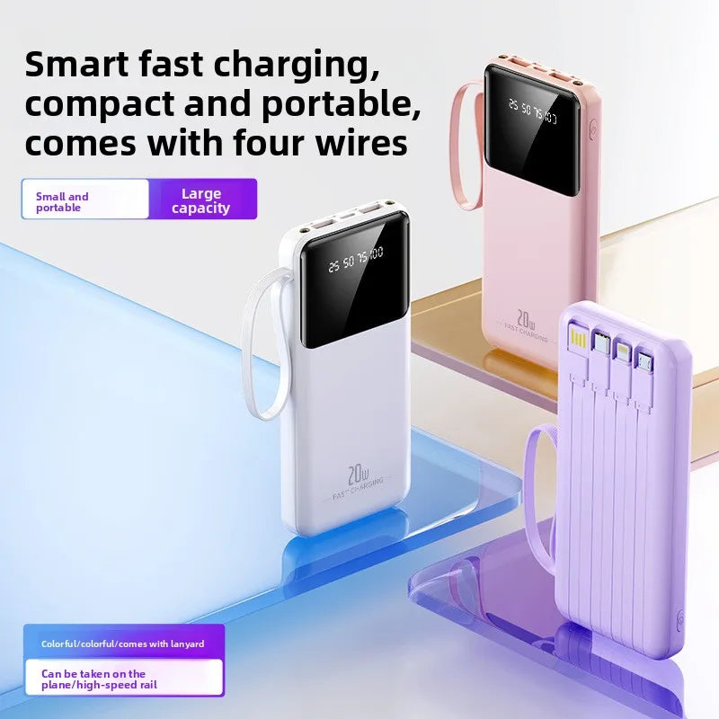 20000 MAh Large-capacity Power Bank with Built-in Cable Portable Fast Charging Power Bank External Power Supply Power Banks